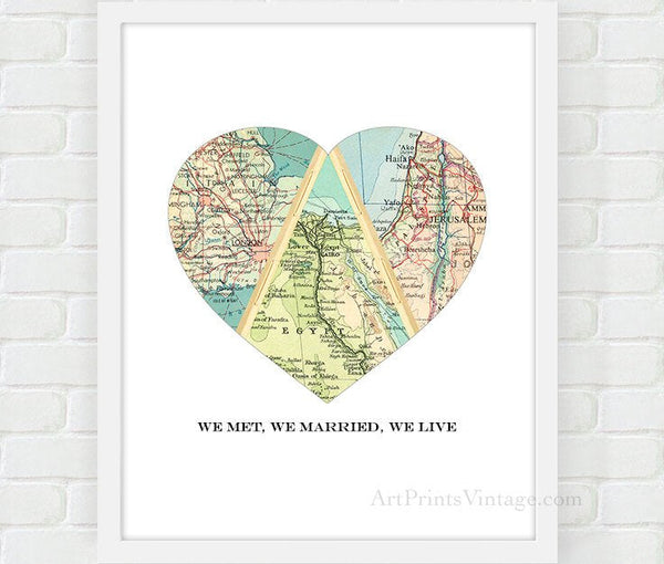 Hello, Will You, I Do Map Art Gift - Unique Custom Anniversary or Wedding Gift - Personalized Heart Map Print