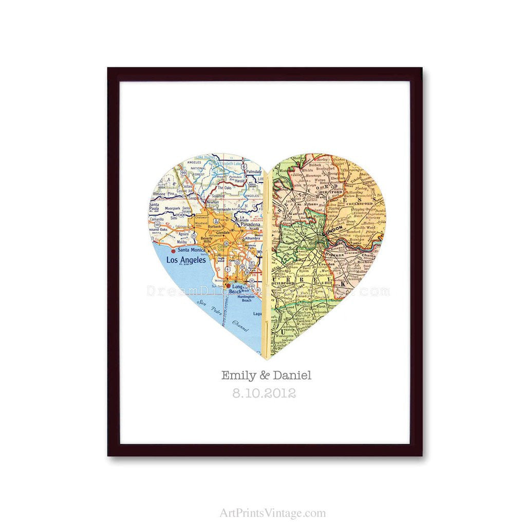 Long Distance Relationship Gift Idea: Heart Map Art Print