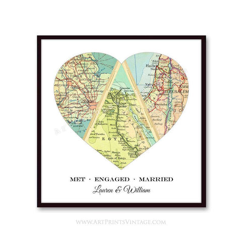 Met Engaged Married Map - A Personalized Heart Map Gift that Tells a Story