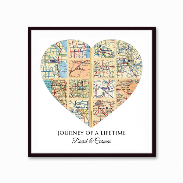 Custom Map Art - A Unique 50th Wedding Anniversary Gift for parents, Personalized Anniversary Map Art Print with 4 to 14 Cities