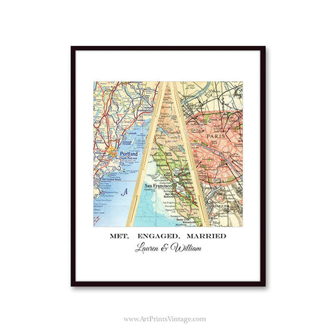 Unique map gift for husband, wedding gift for couples