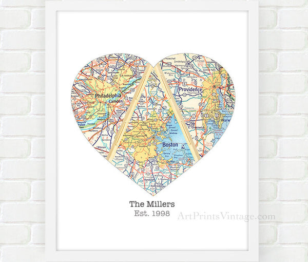 Mothers day gift with personalized map art