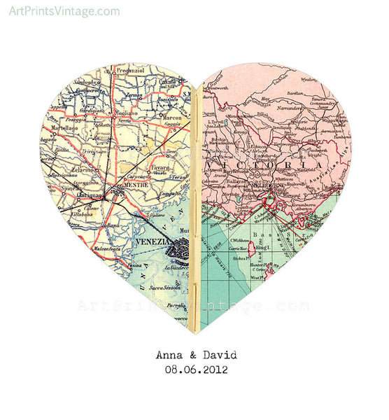 Heart map gift - Personalized wedding gift for couple