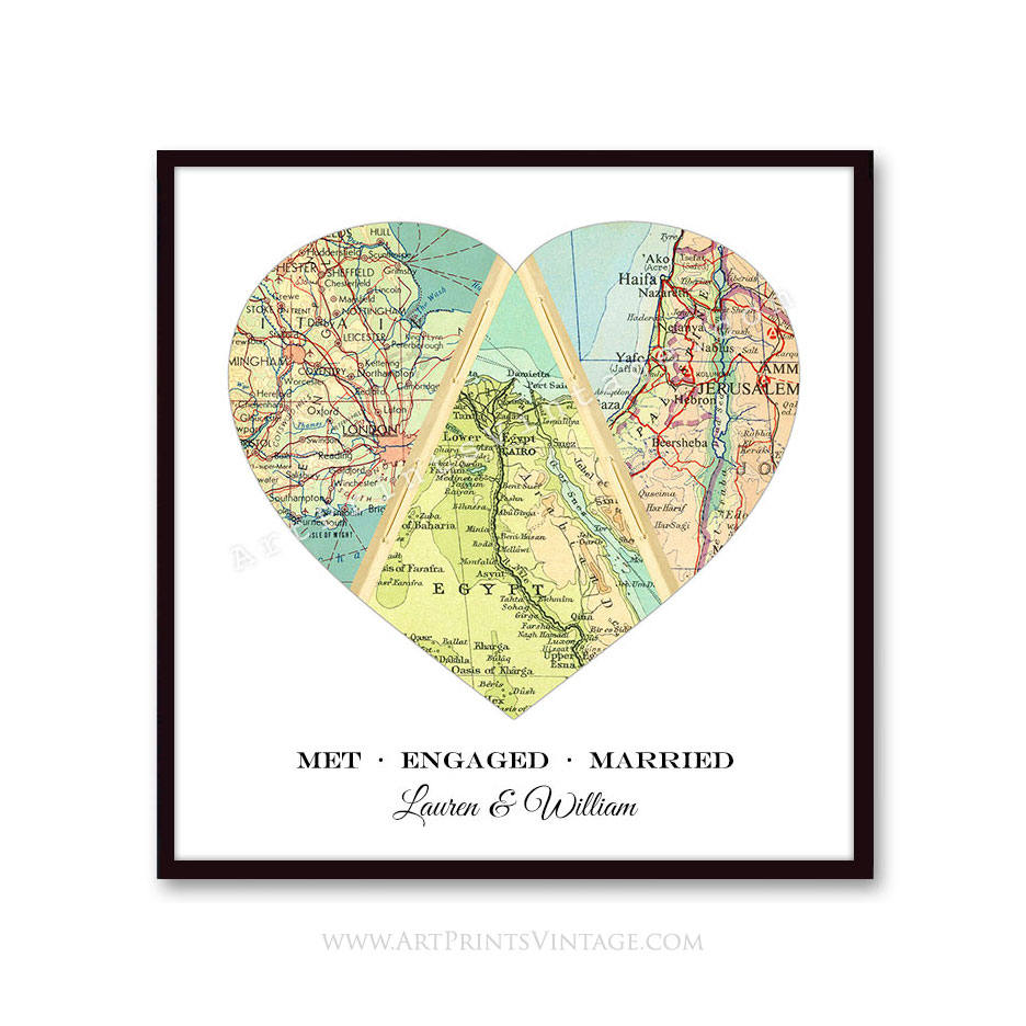 Met Engaged Married or Hello Will You I do Map - Personalized Heart Map Gift, Wedding or Anniversary Gift Art Print