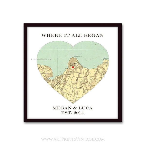 Where it All Began Heart Map, personalized map wedding gift